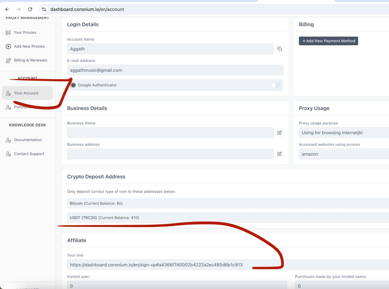 Coronium Affiliate Dashboard - Get Your Unique Affiliate Link