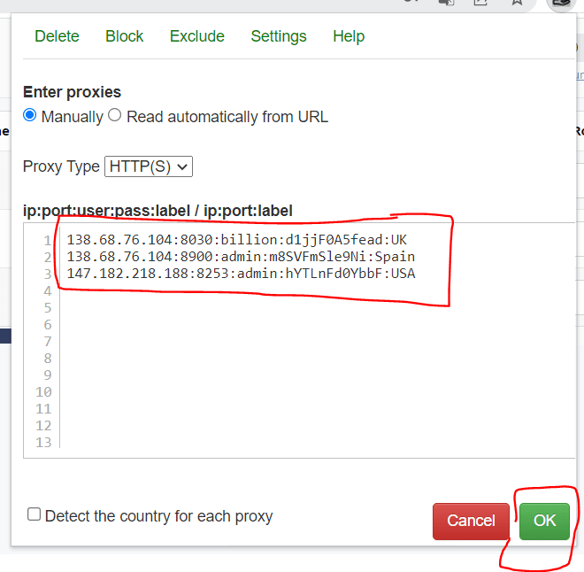 BP Proxy Switcher proxy list — pasting Coronium proxy credentials