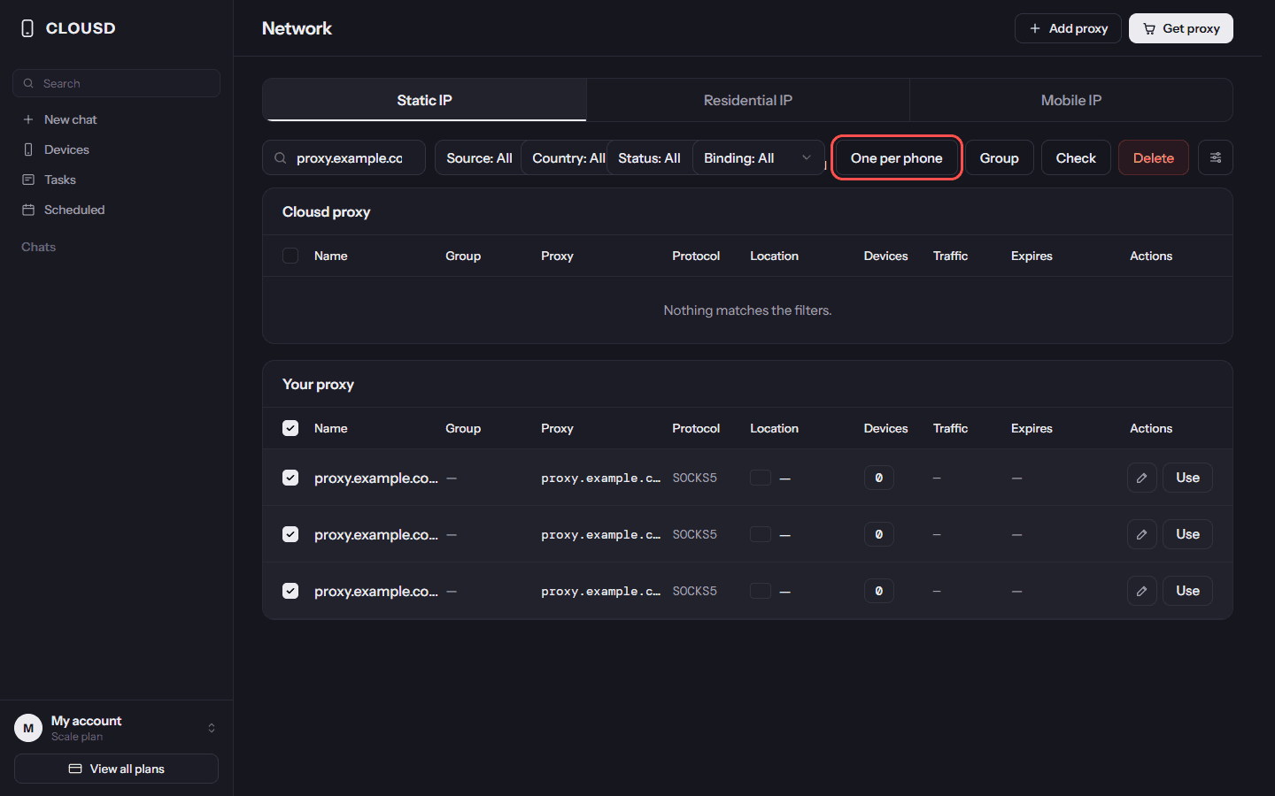 Clousd One per phone button that gives every phone its own proxy