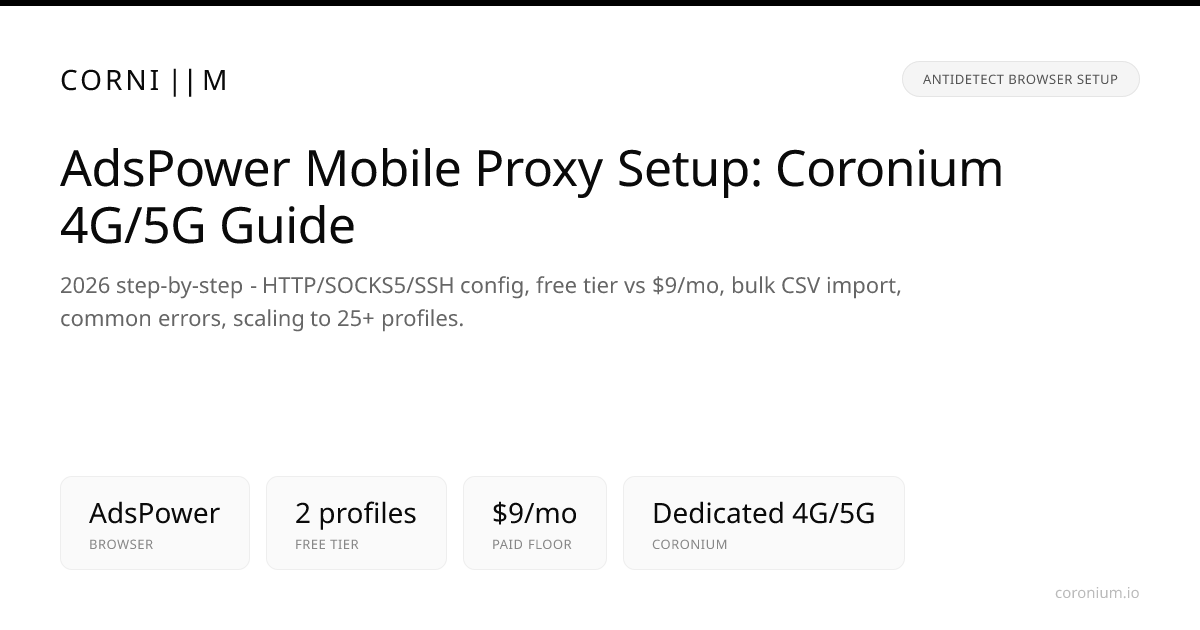 AdsPower Mobile Proxy Setup — Coronium 4G/5G Guide | Coronium.io