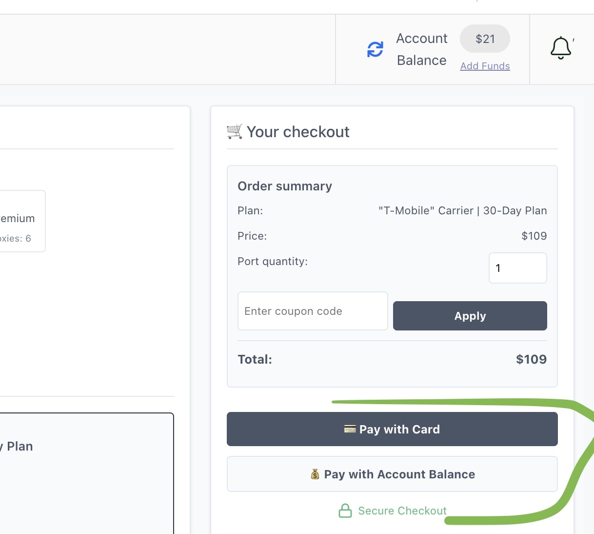 UK mobile proxy purchase screenshot